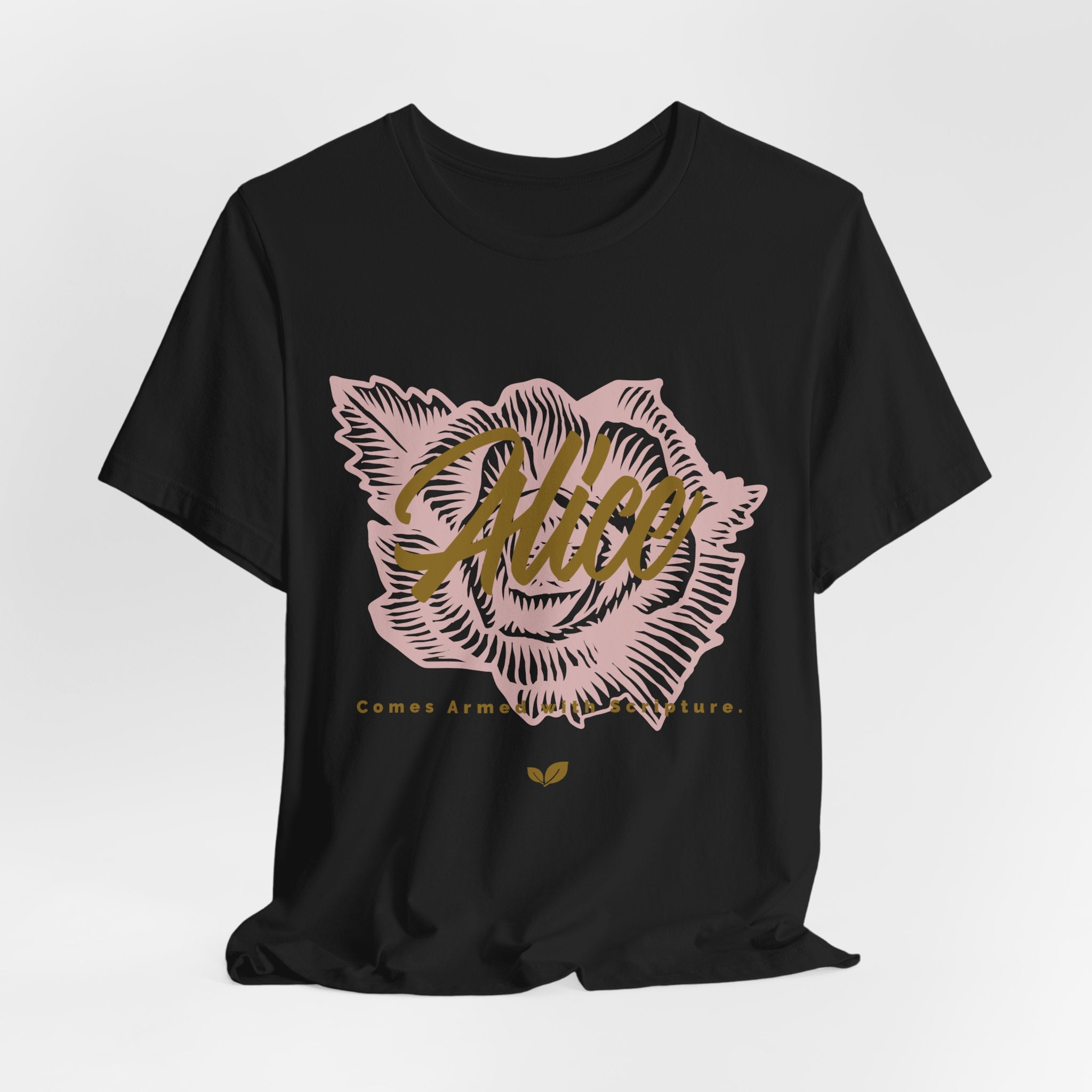 Alice Floral Tee — 'Alice' Script with Rose Illustration