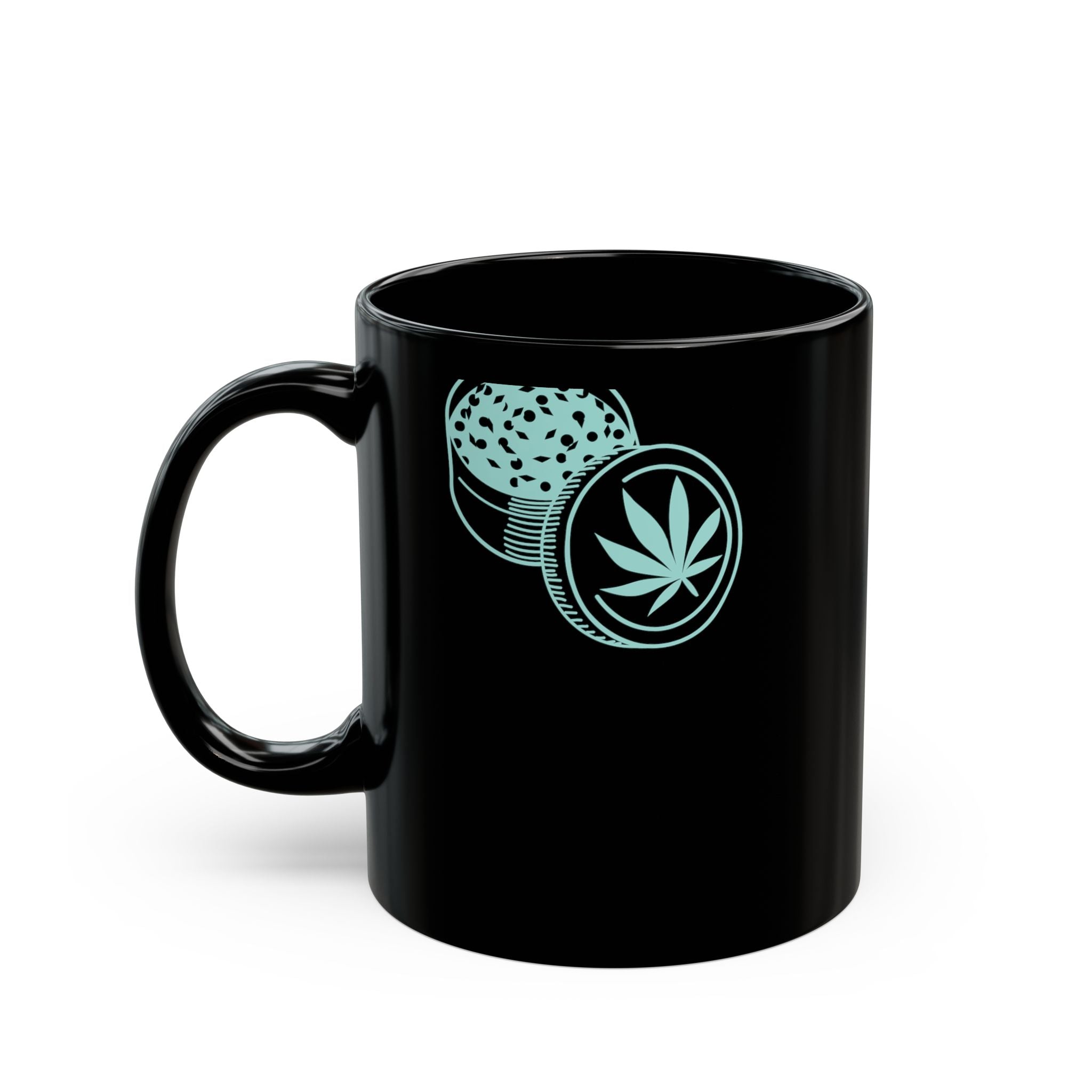 Black Ceramic Mug — Mint Cannabis Grinder Design (11oz & 15oz)
