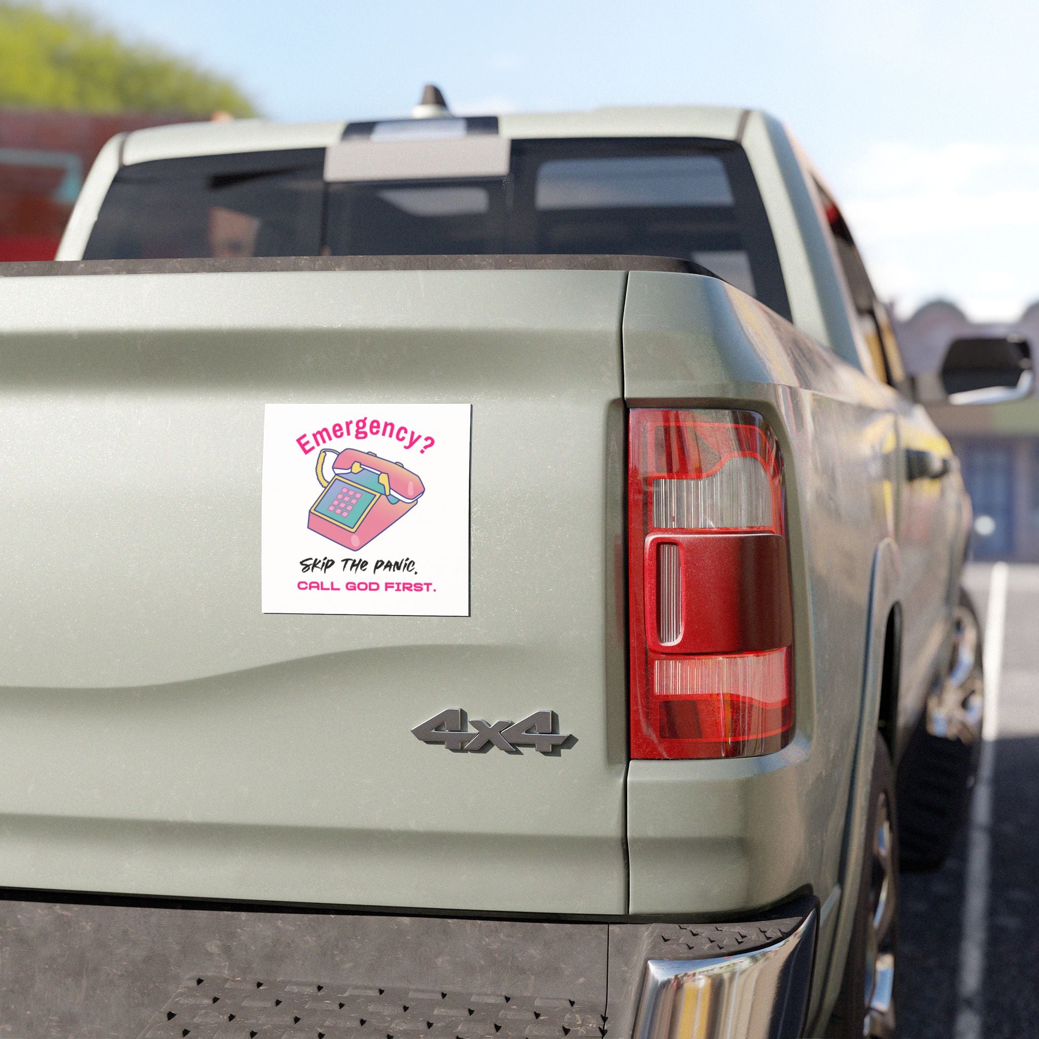 Car Magnet — “Emergency? Skip the Panic, Call God First” Religious Faith Sticker