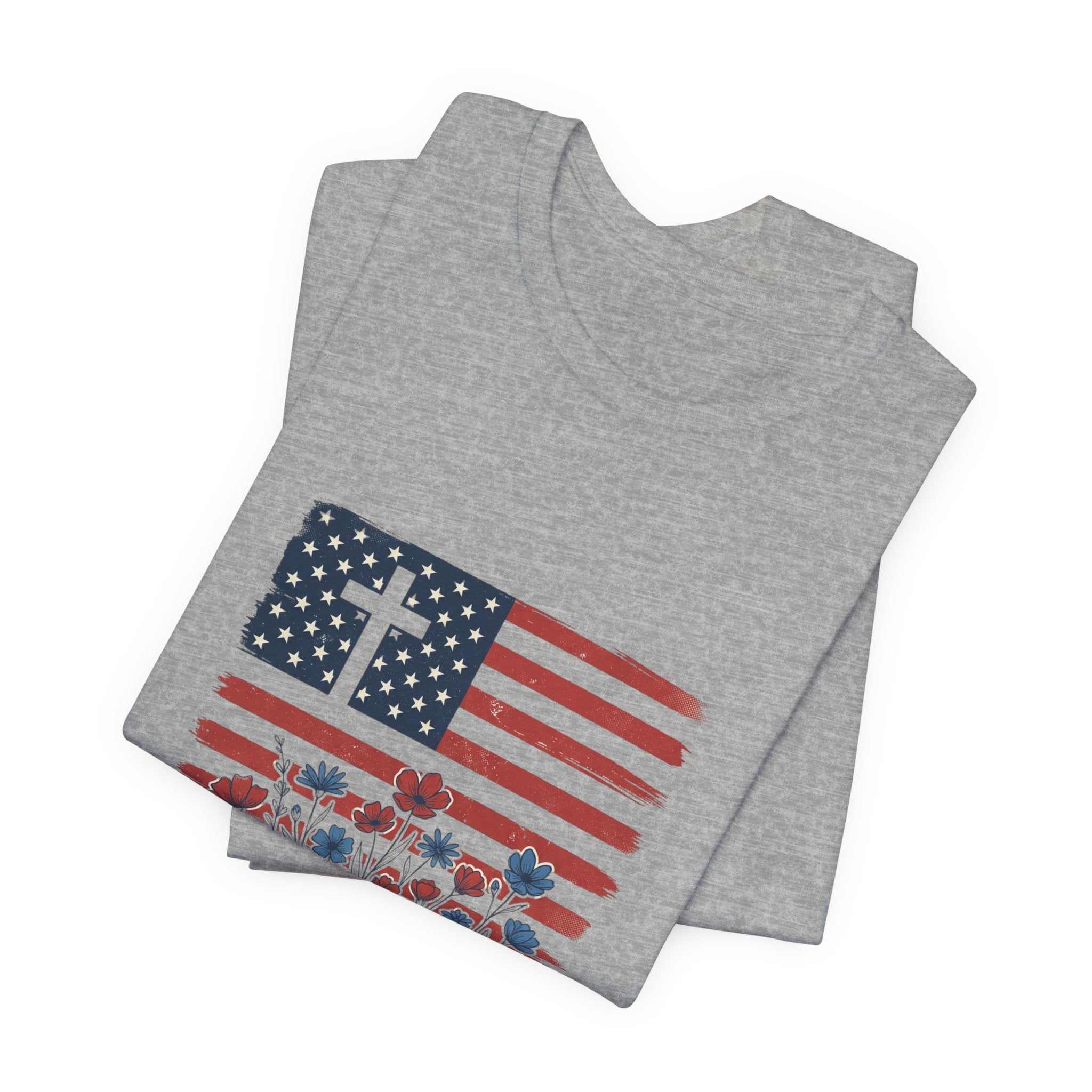 Blessed Is The Nation Flag Cross T-Shirt | Faith & Freedom 4th of July