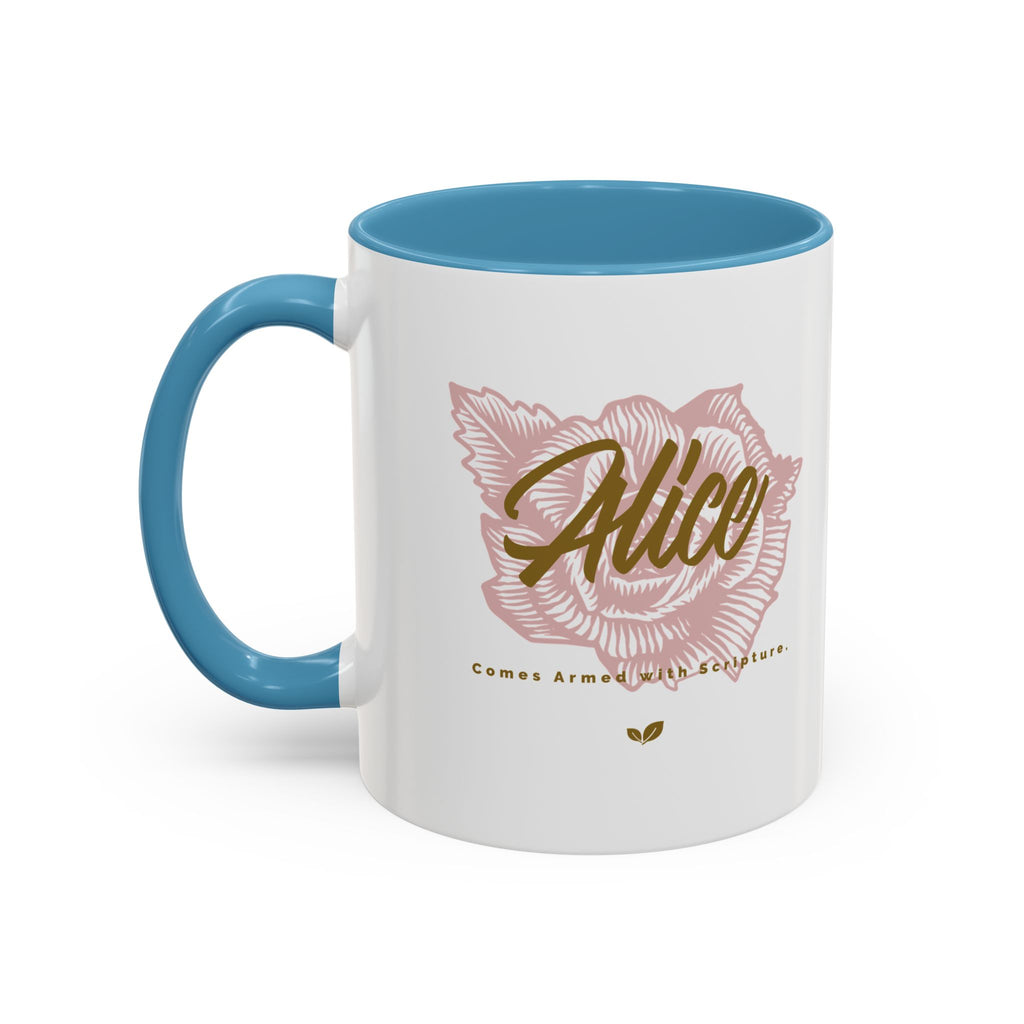 Alice Floral Accent Coffee Mug — Personalized Name Pink Blossom Ceramic Mug (11/15 oz)
