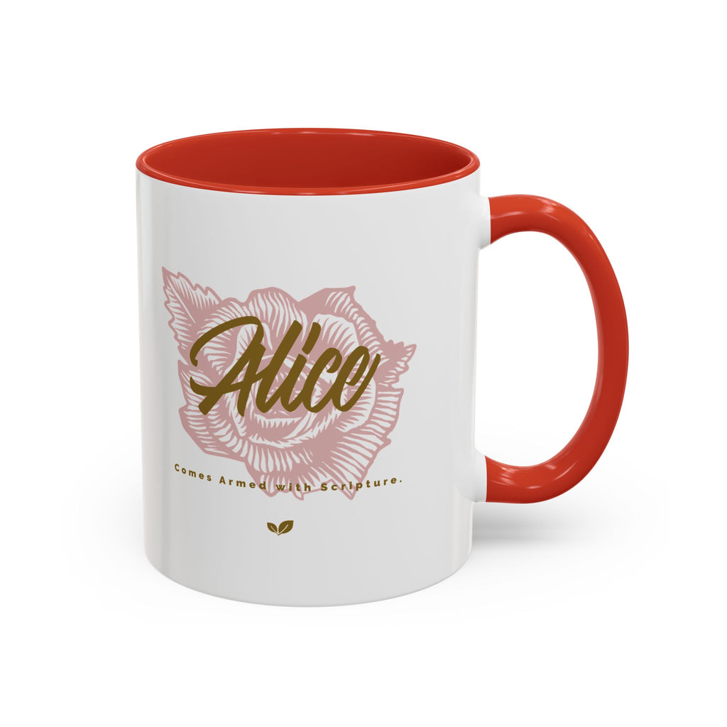 Alice Floral Accent Coffee Mug — Personalized Name Pink Blossom Ceramic Mug (11/15 oz)